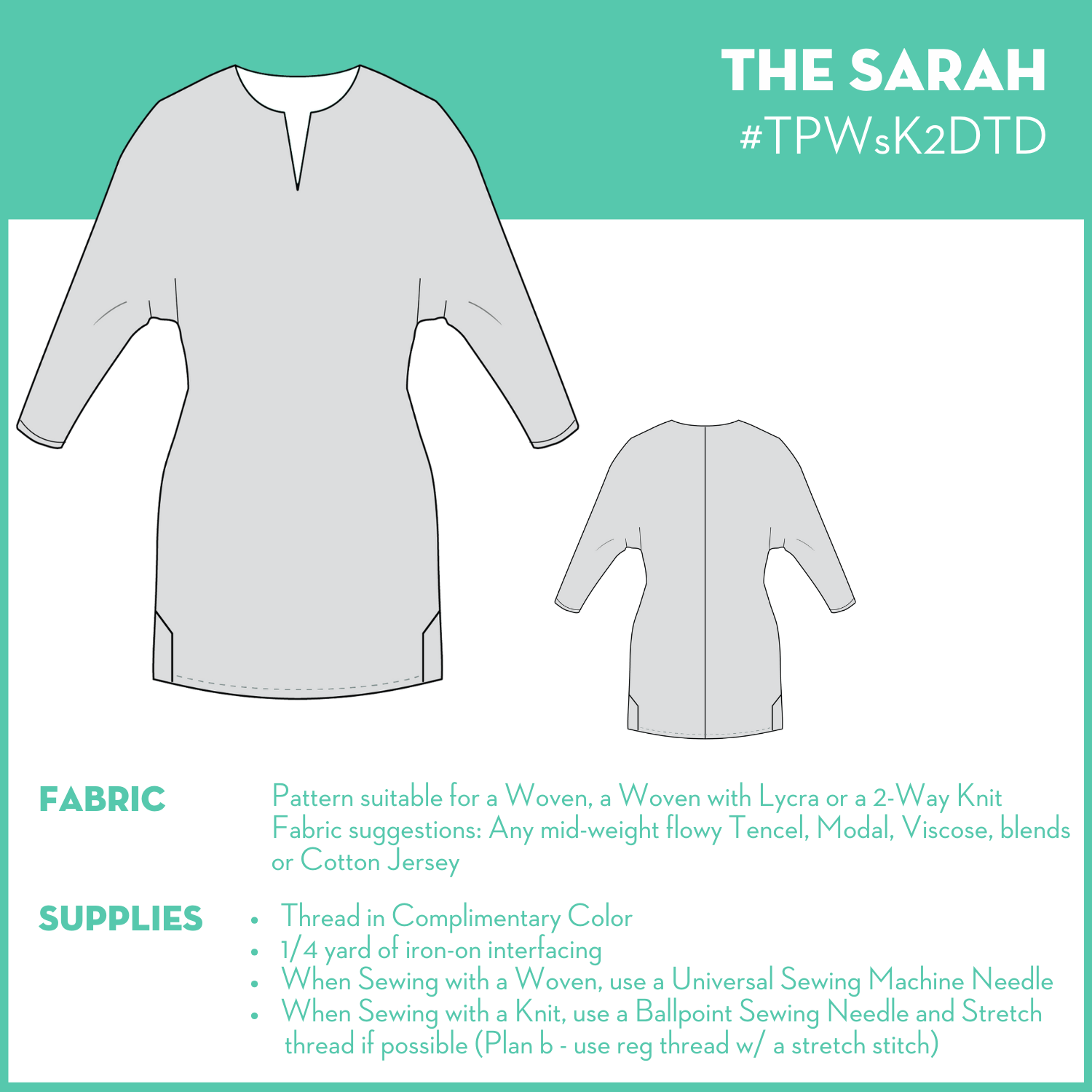 Sewing Pattern for Dress/Tunic - Round Neckline - The Sarah DIY FASHION DESIGN Sewing Pattern for Dress/Tunic - Round Neckline - The Sarah DIY FASHION DESIGN